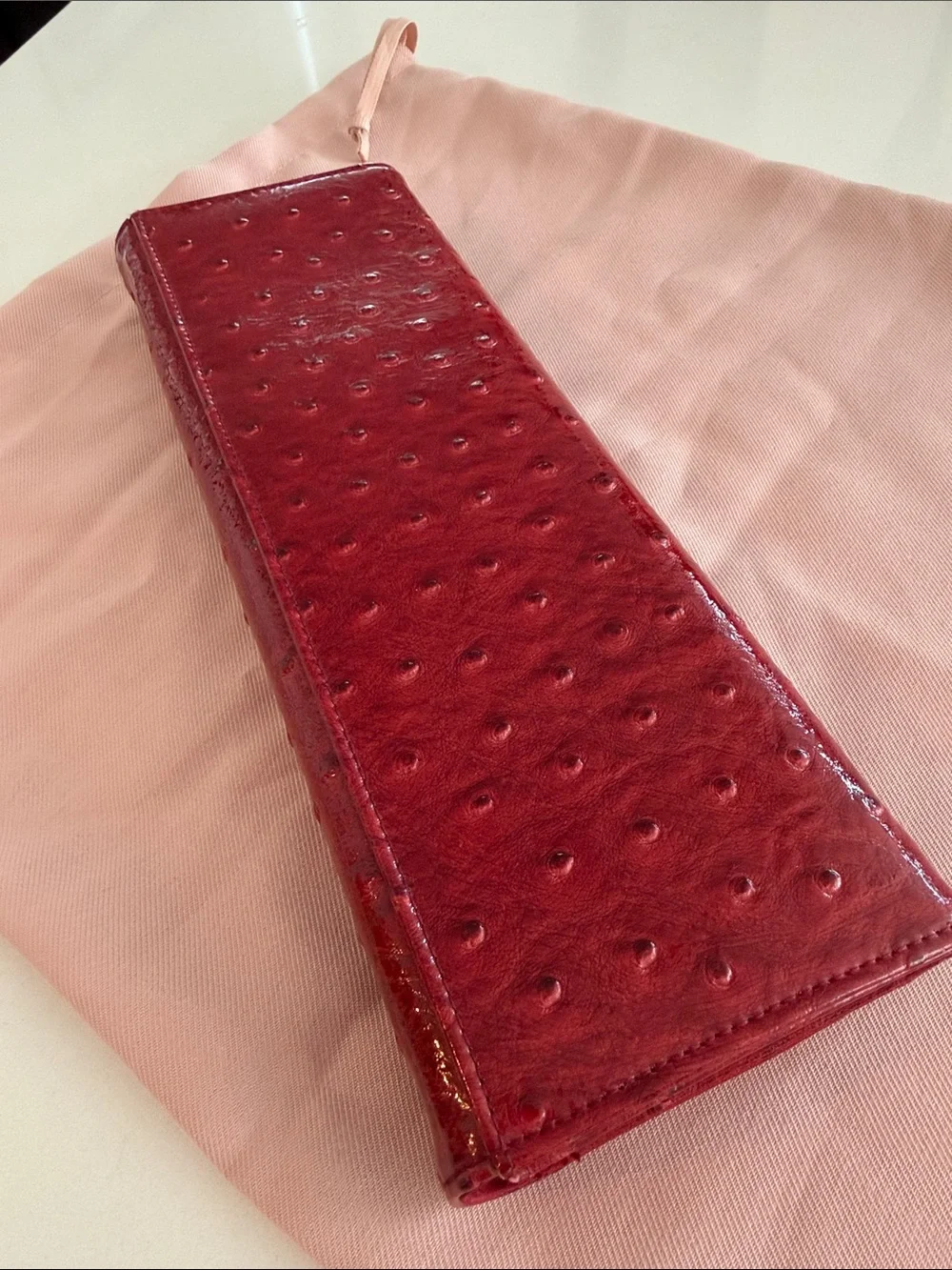 Red Faux-Ostrich Key & Card Holder - Women’s Slim Organizer